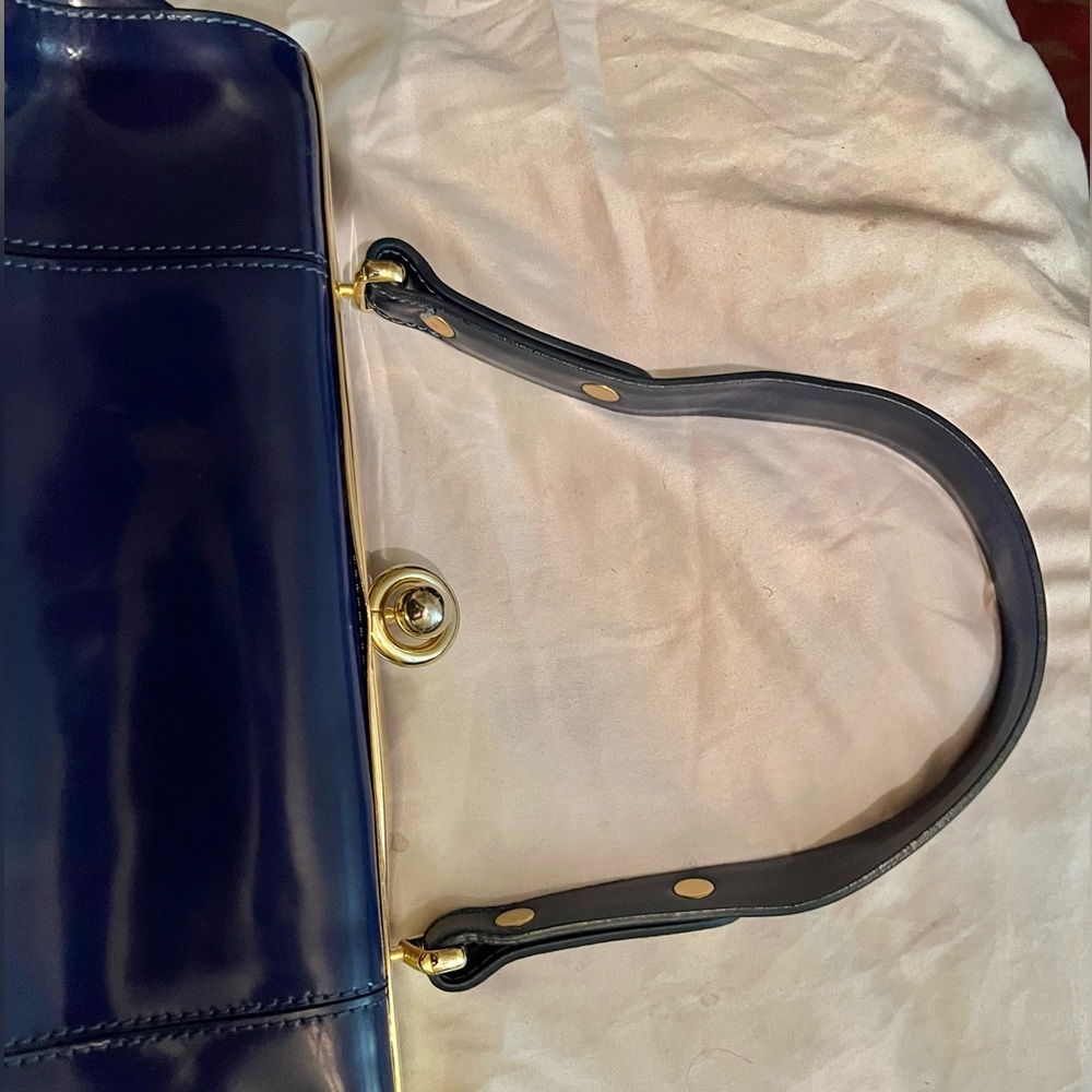 Leather Royal Blue handbag with gold-tone clasp - PURSE